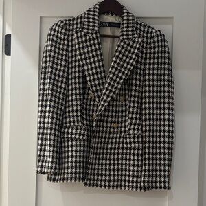 Zara Black and White Checkered Blazer